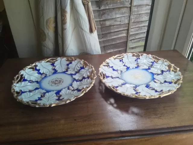 RARE Antique Pair KPM Blue, Gold & White Large Porcelain Plates Circa 1840-1859 3