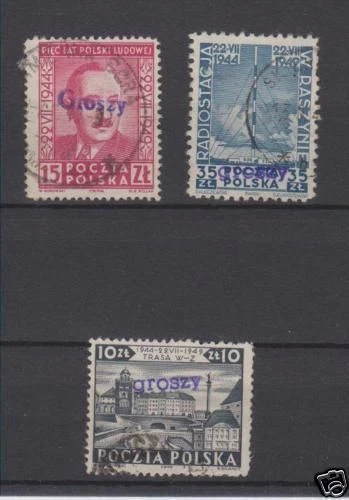 Poland 1950 Groszy Ovpt On Scott 454-456 Michel 633-35 Vfu