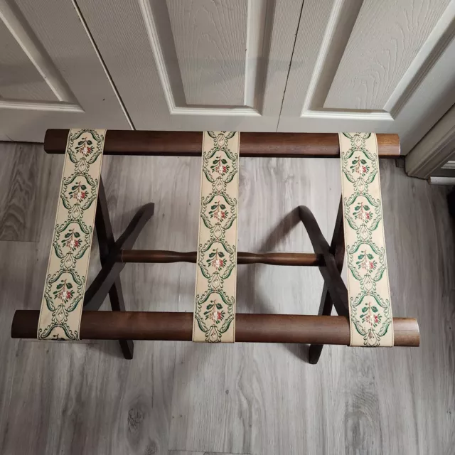 Vintage Scheibe Wooden Folding Luggage Suitcase Rack Stand Tapestry Straps