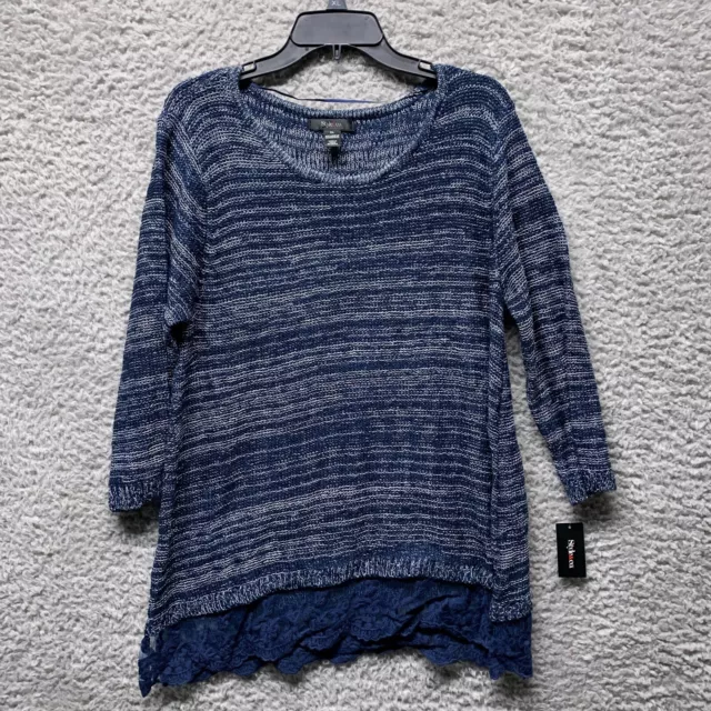 Style Co Womens Sweater XL Blue Striped Pullover Boat Neck Long Sleeve