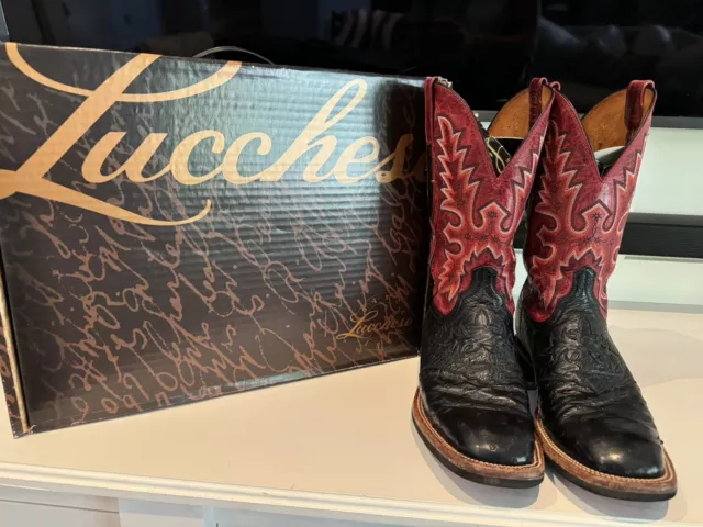 LUCCHESE MEN’S WESTERN Cowboy Ostrich Boots Size 9 EUC $69.00 - PicClick