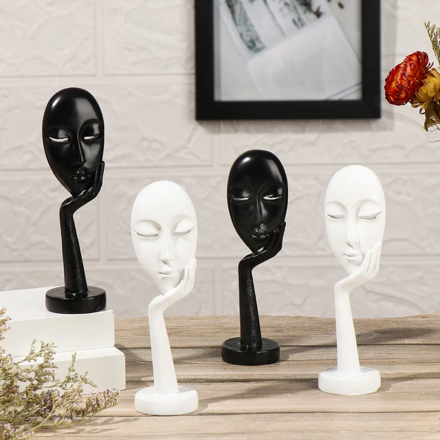 de la femme réfléchie Fait à la main Blanc et noir Statue du visage de la femme 5