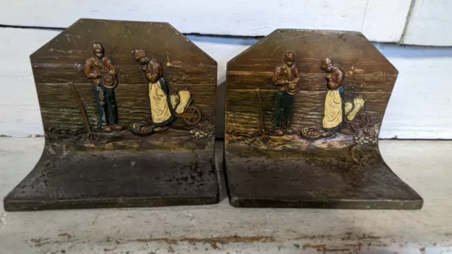 Vintage Angelus Prayer Cast Iron Bookends