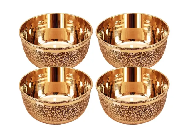 4pc Embossed Flower Design Brass Bowl(CapacityOf 150ml ,Golden)For All Occasion
