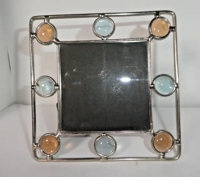 Dale Tiffany Stand-up Frame Colored Glass Silver Metal 3.5"x3.5" Photo 5.5"x5.5"