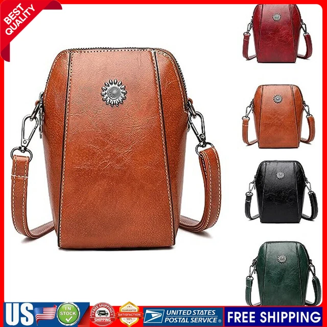 Leather Mini Shoulder Bags Waterproof Crossbody Bags Vertical Cellphone Bag