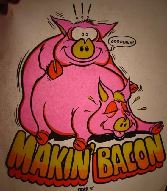 MAKIN' BACON 1970's VINTAGE CLASSIC FUNNY IRON ON TRANSFER B-17