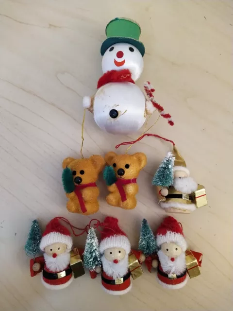 Vintage Weihnachtsbaum Dekorationen Notier Lot Santa Teddybären Schneemann 50er 80er