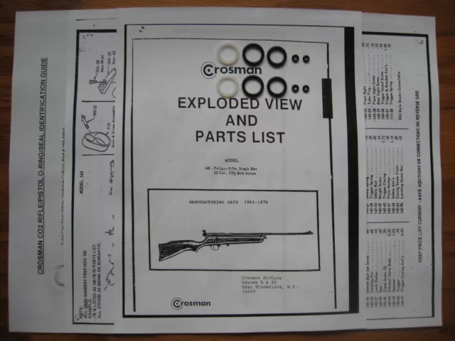 Crosman 160 167 Rifle - TWO (2) Seal Kits + Exploded View + Parts List + Guide