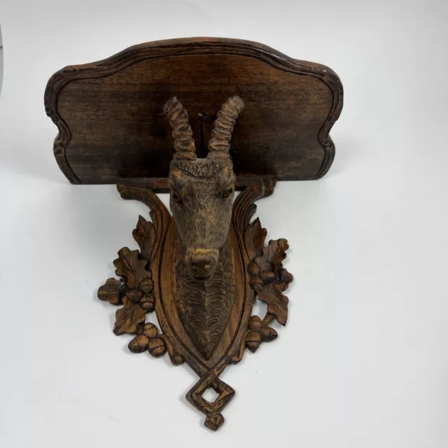 Antique Swiss Mini Black Forest Carved Chamois Wall Shelf Rare Circa 1900s