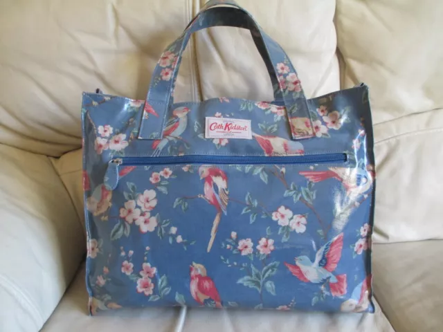 CATH KIDSTON LARGE Blue Multi Floral Birds Design Top Zip