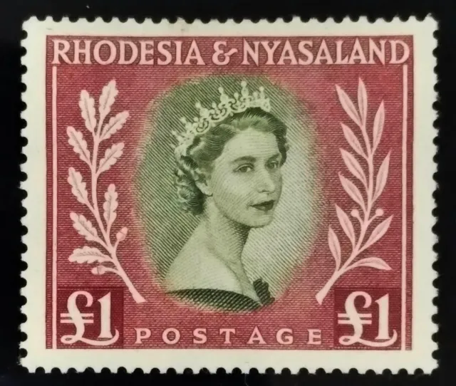 Rhodesia & Nyasaland SG 15 ~ 1954 £1 Pound Olive-green & lake stamp VF MUH - E7