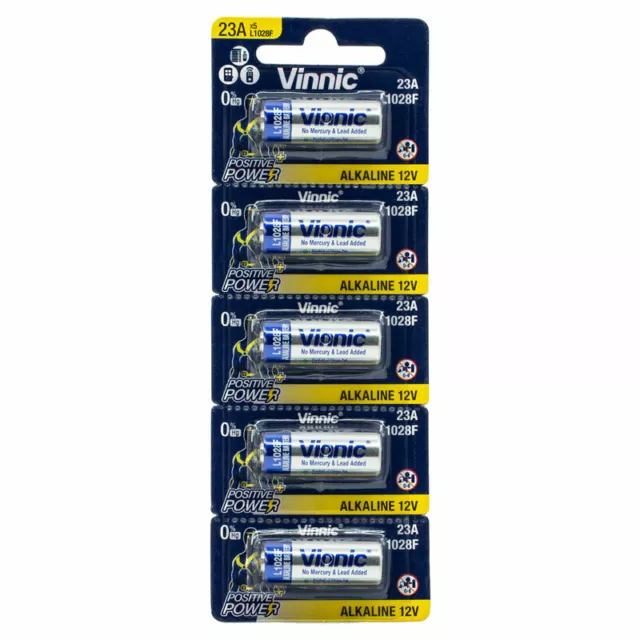 5 x Vinnic L1028F 23A batteries Alkaline 12V A23 MN21