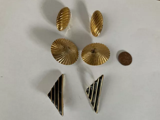 Vintage Clip On Earrings large statement gold tone black set 3 pairs retro 80’s