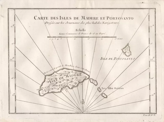 Madeira island ilha Atlantic Ocean Insel Porto Santo map Karte mapa Bellin 1750