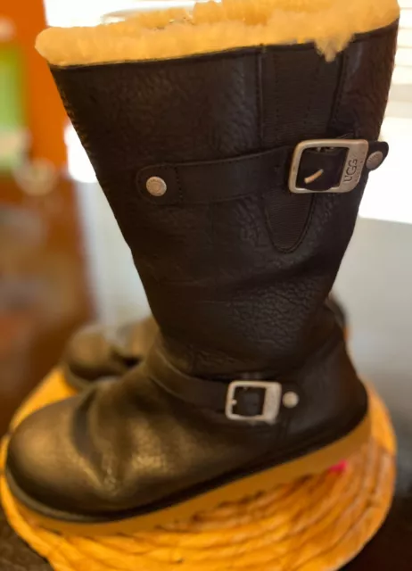 UGG Australia Kensington Black Leather Wool Winter Warm Calf Boots  Womens Sz 6
