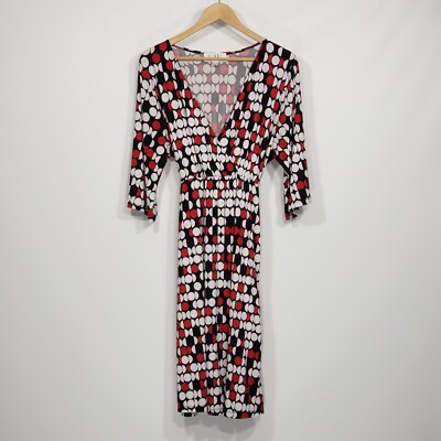 Nikki Poulos Red Black White Polka Dot V-Neck Dress Women's Size S
