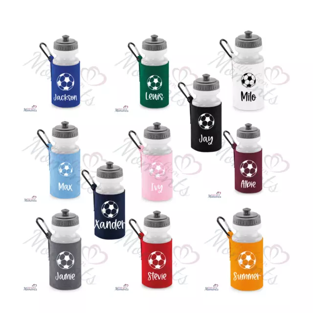 Personalised Water Bottle and Holder. 500ml. BPA free. Name & Football Image.