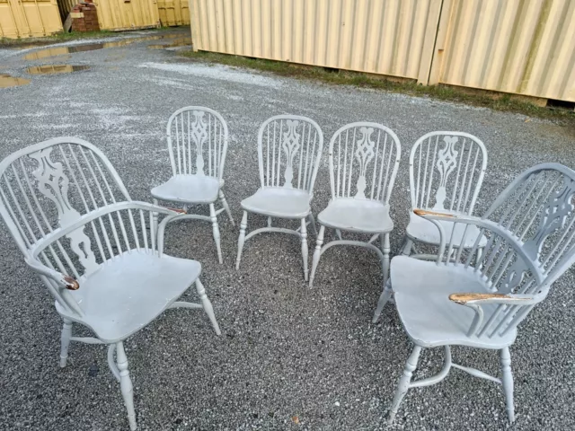 Set Of 6   Windsor Dining Chairs  with Crinoline Stretcher including 2 Carvers