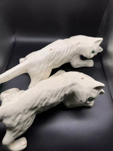 Pair Of RARE Fantastic Vintage 1930 s Camark Pottery 16  White Climbing Cat