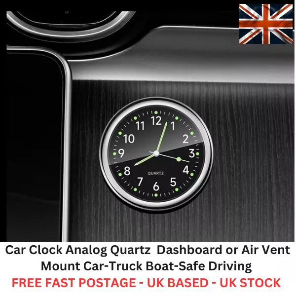 Car Clock Steel Black Rim Vehicle Dashboard-Air-Vent Fitting, Boat, Home, Van,