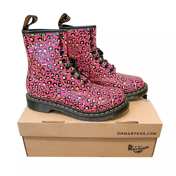 DR. MARTENS 1460 Pink Leopard Smooth Leather Lace Up Boots, sz 8, New ...