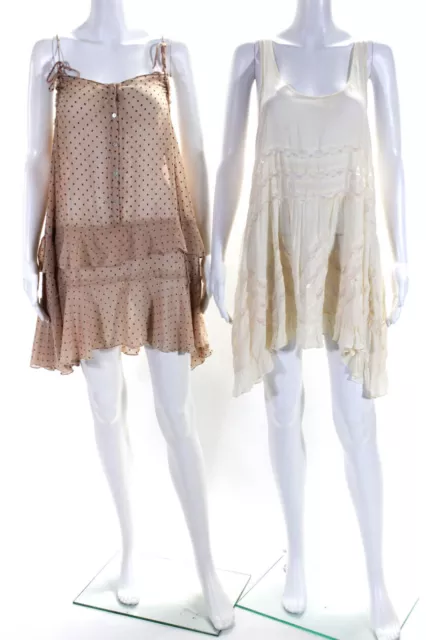 Free People Womens Scoop Neck Sleeveless Lace Trim Mini Dress Beige Size S Lot 2