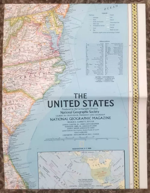 National Geographic Original 1988 Map Of The United States Of America