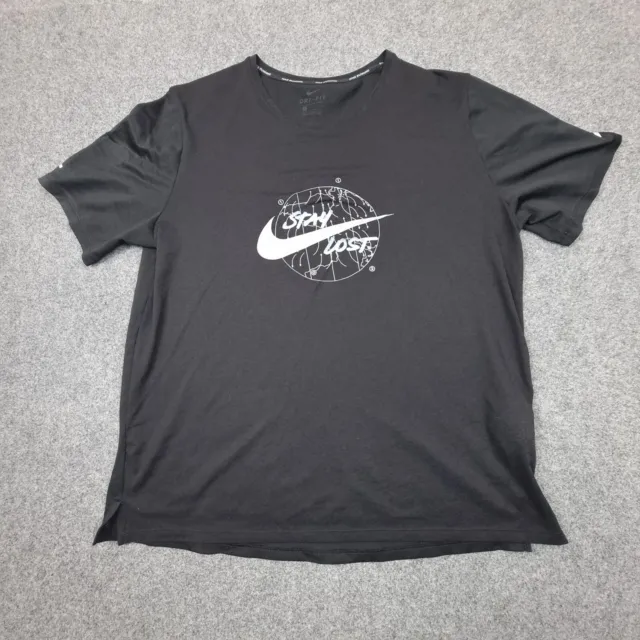 Nike Shirt Mens LARGE black short sleeve miler wild run stay lost TShirt Size L