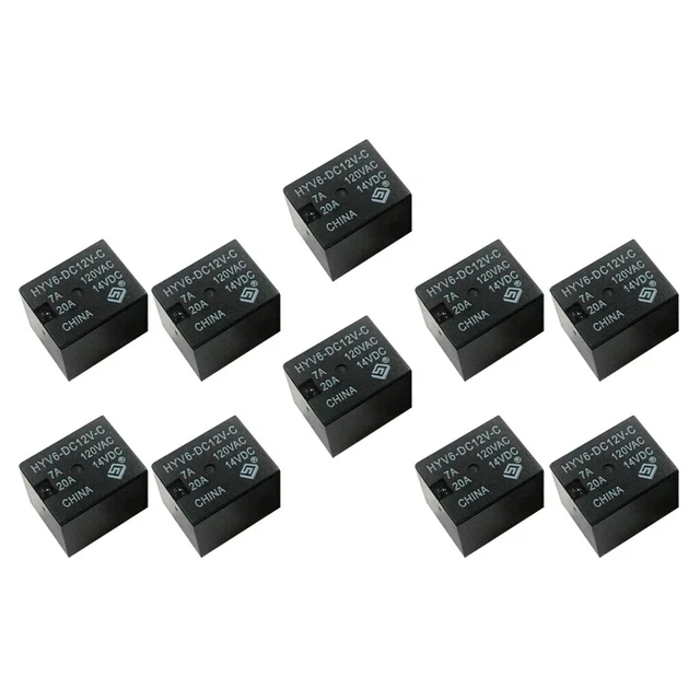 10 Pieces Mini SPDT Power Relays - 7a 120VAC - 20A 14VDC - 5
