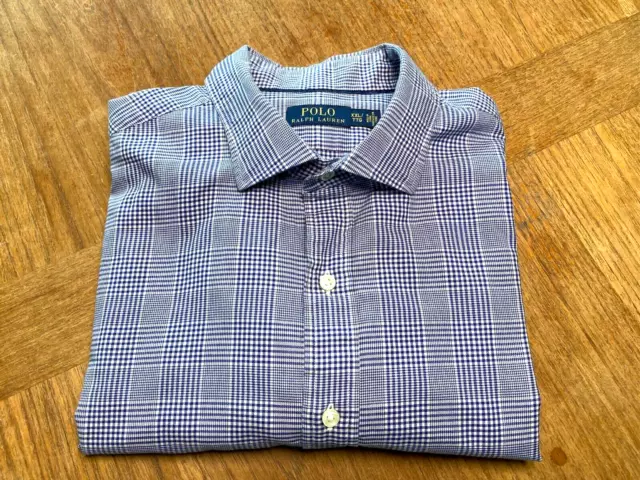 POLO RALPH LAUREN Men's XXL Blue White Plaid L/S Button Up Casual Dress Shirt