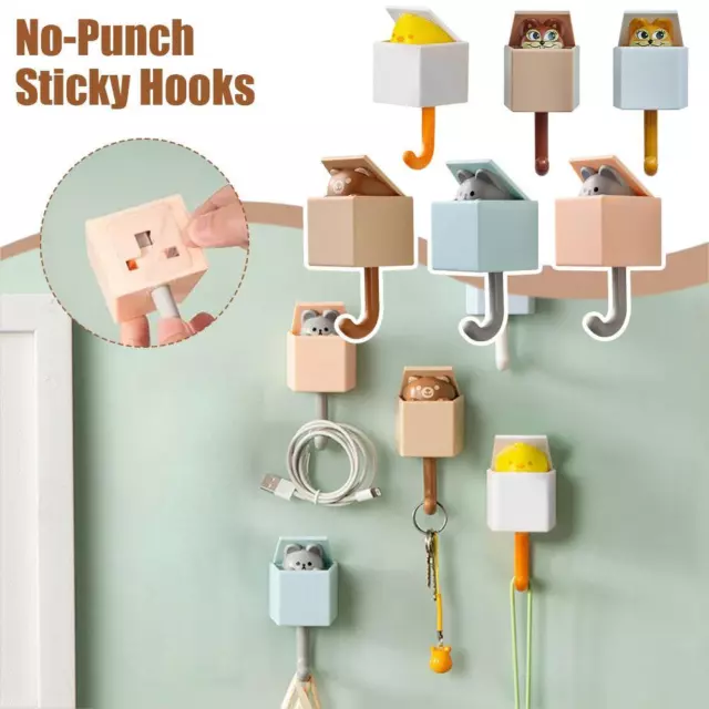 Cat Hook Seamless Hanger Hooks Wall Hook Key Coat Hanger Towel CapHo✨ N6G0