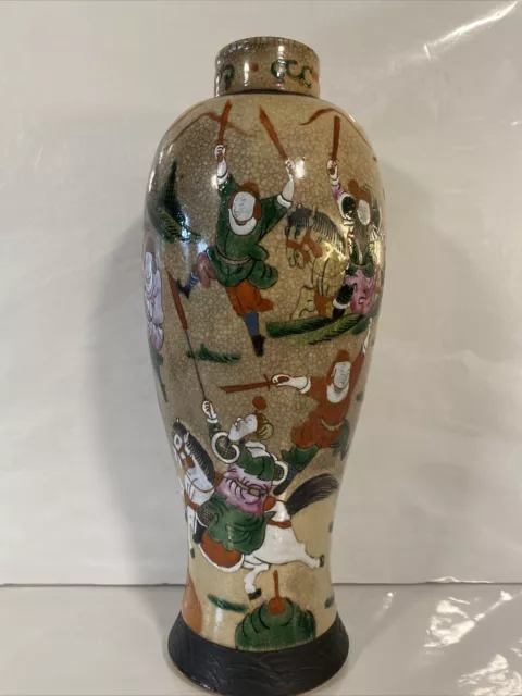 Stunning 19th Century Chinese Craquel Battle Scene Vase Crackle Glaze No Damage