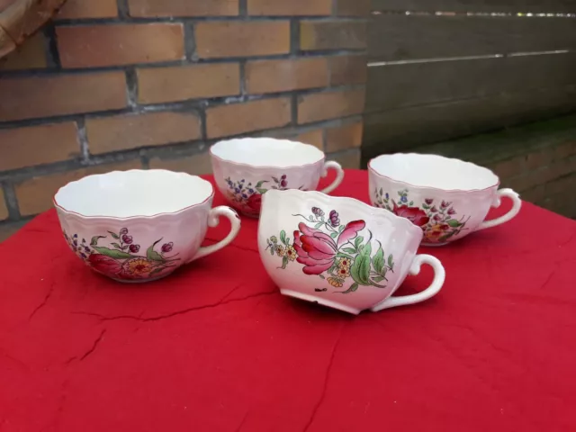 Lot 4 Tasses Anciennes Faïence Lunéville K.G 19e Motif floral