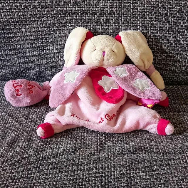 A7 Doudou Lapin rose  Doudou et Compagnie marionnette poudre d'étoiles