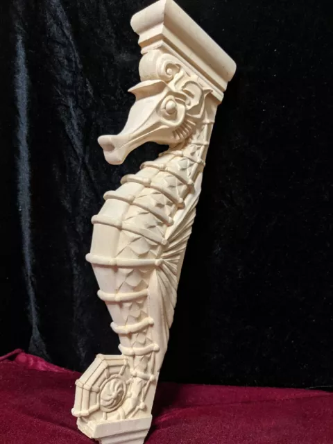 Large Seahorse Corbel Nautical style Wood Shelf Bracket, fireplace surround 15"