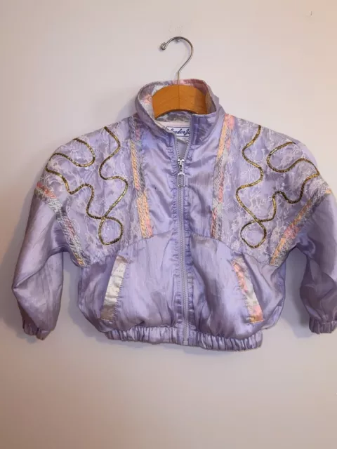 Vintage Vtg Windbreaker Girls 5 Jacket 80's 90s Shimmer Lace Gold Pastel Purple