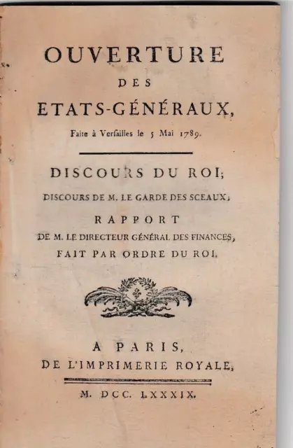 Ouverture Des Etats-Generaux 5 Mai 1789 - Livre Ancien Revolution