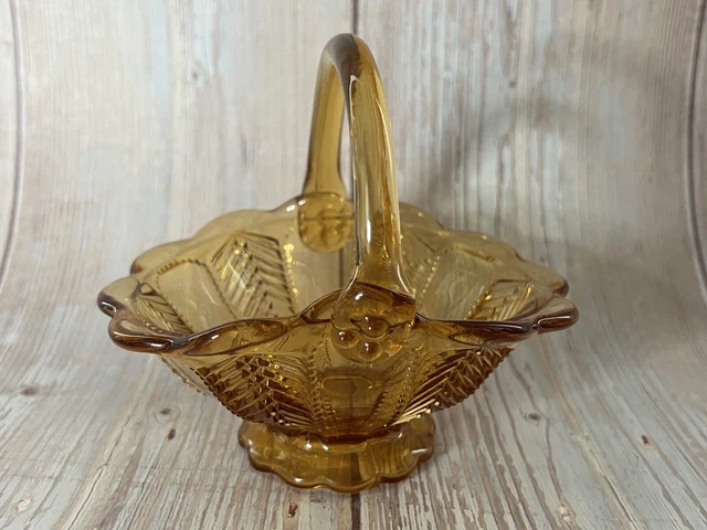 Imperial Amber Glass Basket with Handle Candy Trinket Dish Art Glass Small