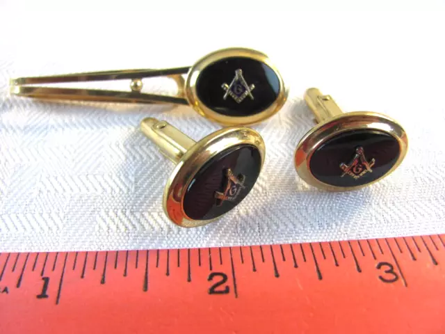 VINTAGE ~ MASONIC Men's Cufflinks  & Tie Tack GOLD FILLED 10K  ~ Nice Lot