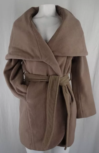 Tahari Marla Women's Brown Oversized Shawl Collar Belted Wrap Coat