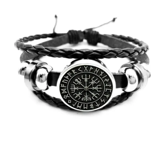 Vegvisir Bracelet Rune Compass Cuff Hematite Protection Beads Sons Ragnar Viking