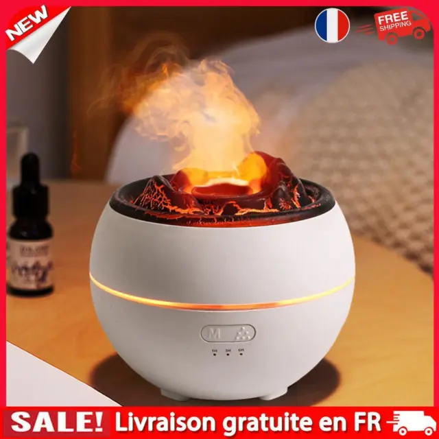 Volcano Air Humidifier USB Plug-in Ultrasonic Flame Aroma Diffuser (White-Crack)