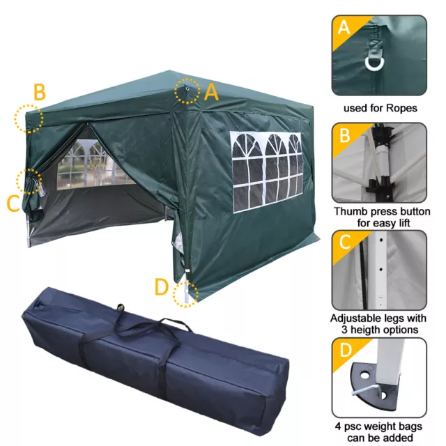 3x3 Green Heavy Duty Pop Up Gazebo Garden Outdoor Marquee Canopy Party Tent