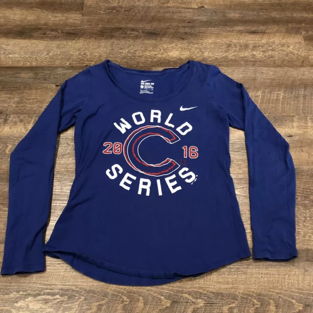 Nike Chicago Cubs Shirt Small Blue 2016 World Series Pullover Long Sleeve Womens