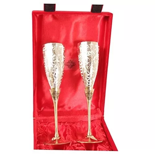 Plaqué Argent Gobelet Flûte Vin Verre Avec Boîte Rouge Pour Fêtes 100 ML À 2 PC