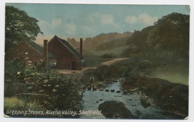 Stepping Stones Rivelin Valley Sheffield Yorkshire Vintage Postcard L2