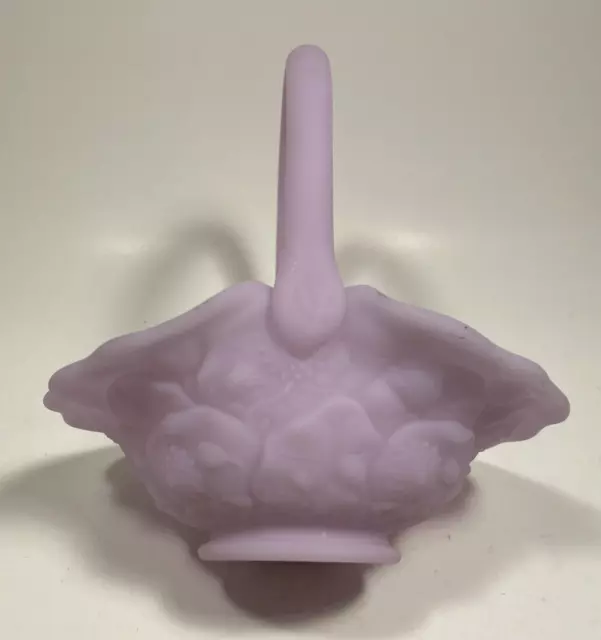 Vtg Fenton Art Glass Satin Lilac Lavender Embossed Floral 7.5 in Basket