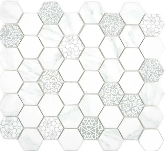 GLASS mosaic hexagon hexagon eco carrara wall floor kitchen bathroom|16-0222 10 mats