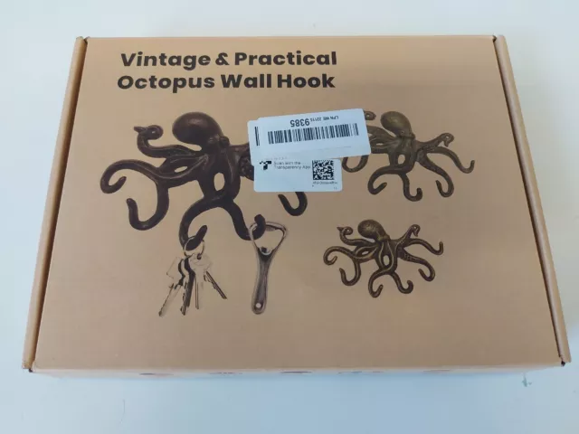 Vintage & Practical Octopus Wall Hook, Cast Iron Wall Art/Key Hanger - CG T12